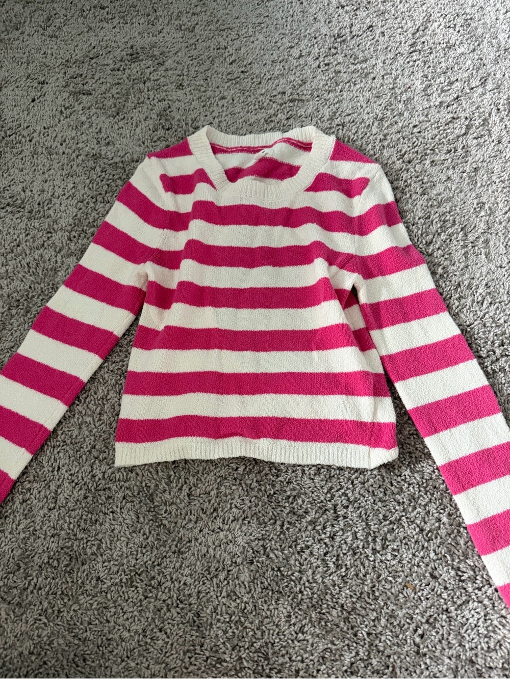 aerie Pink and White Striped Crewneck Sweater